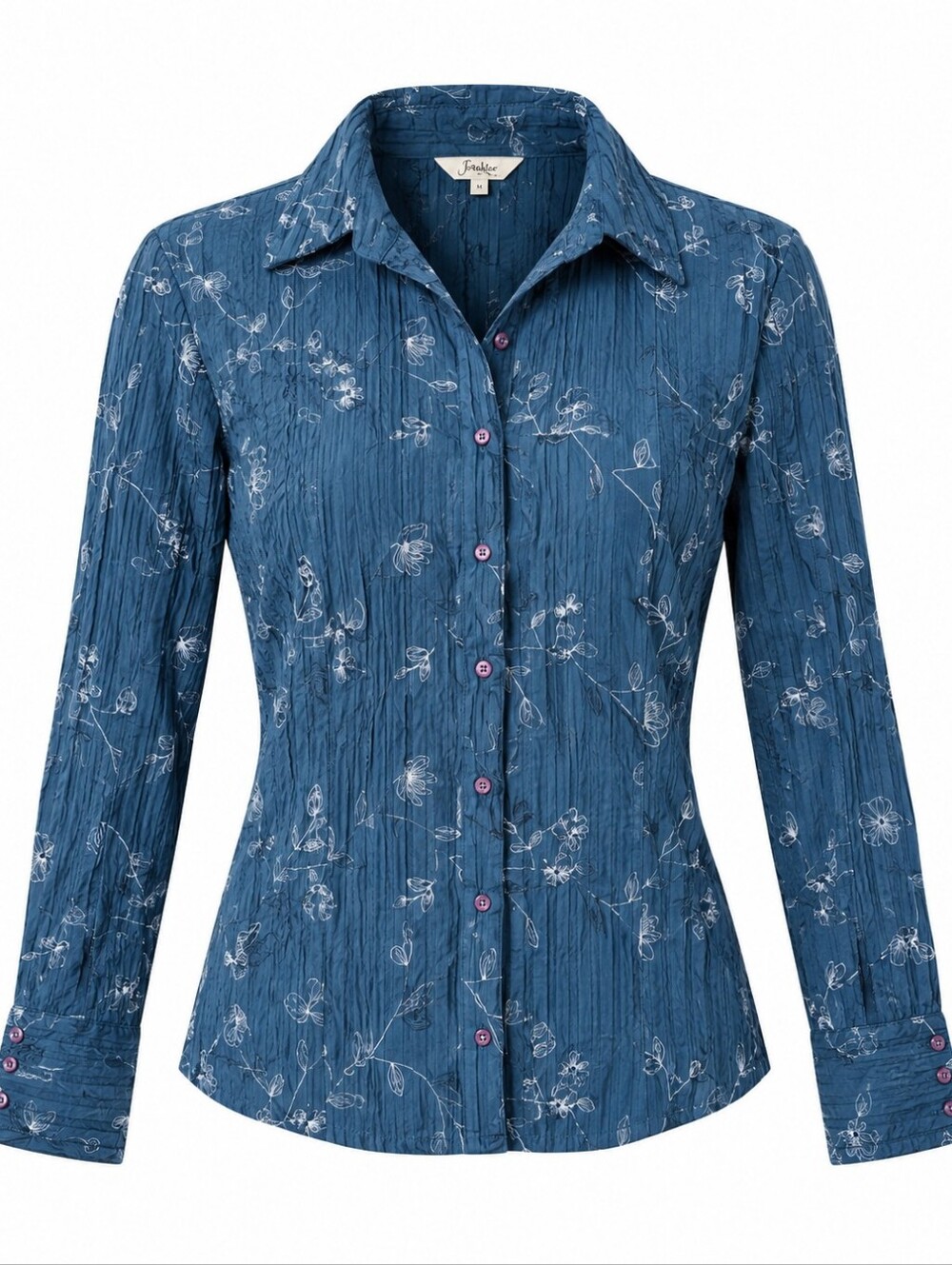 Jessica Vintage Teal Crinkled Y2K Fairycore Embroidered Long Sleeve Shirt 14